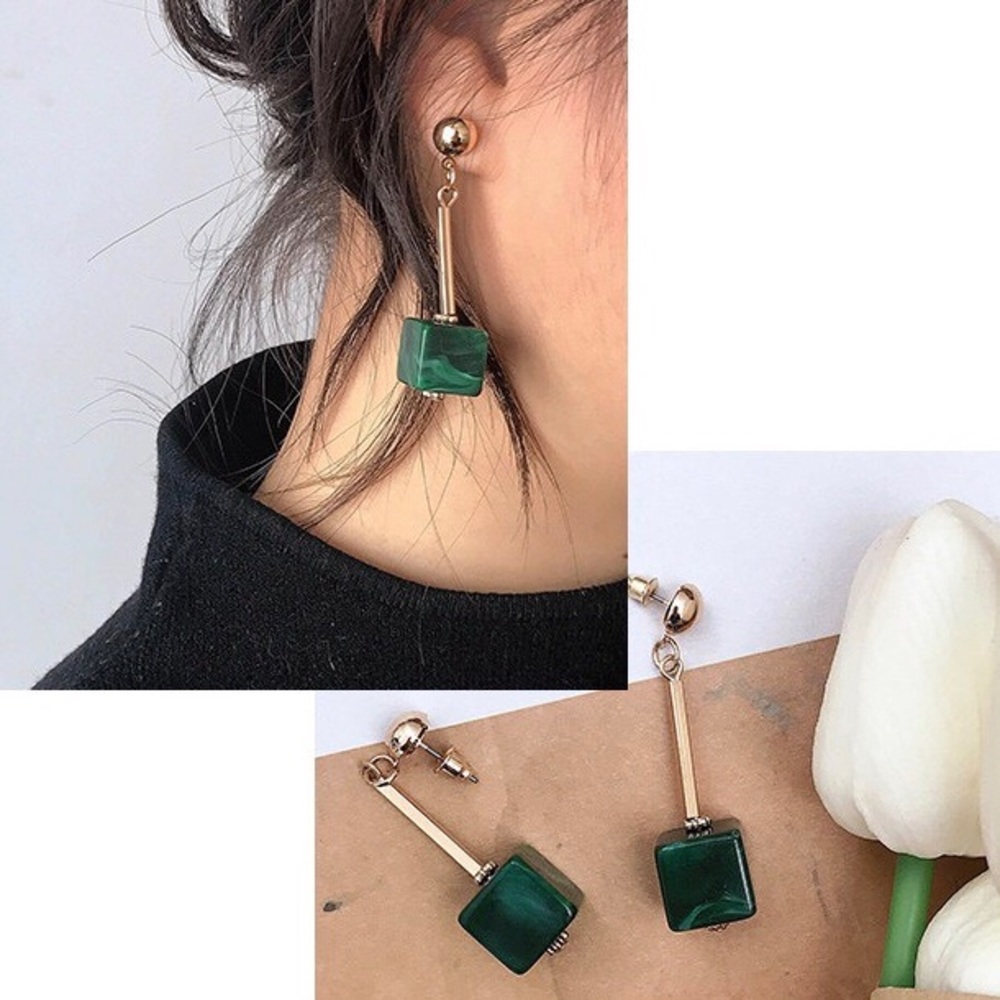 LAST Stylish Cube Drop Marble Earrings - Picture 2 of 8